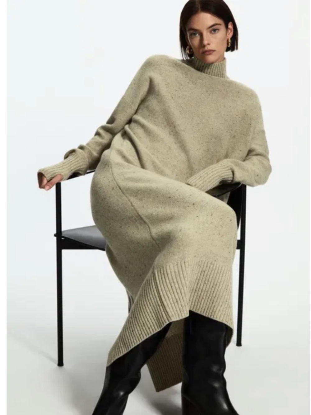 COS LONGLINE KNITTED DRESS IN BEIGE Size S